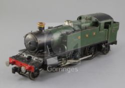 A Gauge 1 GWR 6000 class 2-6-2 tank engine in green livery, 3 rail skate pick up, No 6117