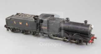 A scratch built O gauge 0-6-0 LMS locomotive and tender, number 4567, black livery, 3 rail with