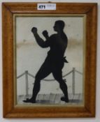 A 19th century Silhouette of the boxer Cribb 29 x 22cm, maple framed.