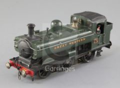 A scratch built O gauge tank Pannier GWR locomotive 0-6-0T, number 9716, green livery, 3 rail with