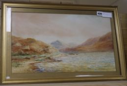 Alexander Williams RHA watercolour, "Stags Rock, Upper Lake Kylencope" 28 x 48cm.