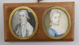 A pair of George III portrait miniatures of Sir Phillip and Lady Monoux of Wooton House, Bedford 3.5