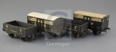 A set of four: NE 6 plank open wagon, 12 ton No 36503, NE 6 plank open wagon, 12 ton No 36503, SR