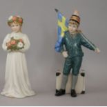 Two Royal Copenhagen limited edition figures "Pontus" by Carl Larson, number 433 of 7500, 18cm