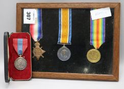 A World War I group of three medals to Private James A.W.Orbell 12290, Kings Rifles and an Queen