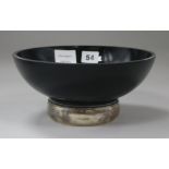 A modern silver mounted black glass presentation rose bowl, inscribed Dia.23cm