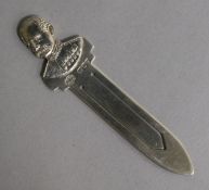 A late Victorian silver "Lord Kitchener" bookmark, J. Batson & Son, London, 1900, 83mm.