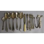 A group of assorted silver and plated flatware etc.