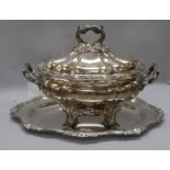 A silver plated tureen and stand width 49cm height 33cm