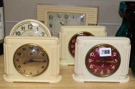 Five Art Deco cream bakelite 'Jaz' clocks