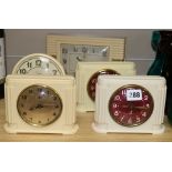 Five Art Deco cream bakelite 'Jaz' clocks