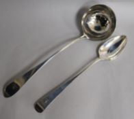 A George III Scottish silver soup ladle, Edinburgh, 1789 and a Scottish silver basting spoon, 8 oz.