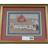 A set of six 19th century Indian mica paintings depicting rituals and processions 13 x 20cm.