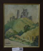 § William George Gillies (1898-1973) oil on canvas board, Corfe Castle, signed, 30 x 25cm