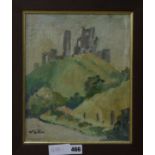 § William George Gillies (1898-1973) oil on canvas board, Corfe Castle, signed, 30 x 25cm