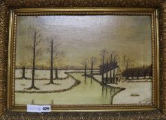 G. Beverling, oil on canvas, winter scene, signed and dated 1973 31 x 47cm.