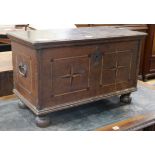 A small 18th century inlaid oak coffer W.71cm