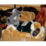 A collection of soft toy teddy bears etc