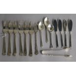 A small group of minor silver flatware including a set of six pastry forks, 9.5 oz.