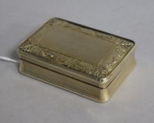 A George III engine turned silver gilt snuff box, decorated with hunting scene, Daniel Hockley,