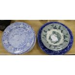 A set of blue and white Belvoir castle dinner plates and other blue and white ceramics