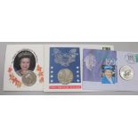 Three first day cover coins and an album and other first day covers