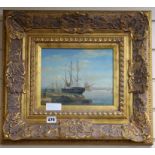 A 19th century style oil of ship in harbour 20 x 24cm.