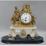 A late 19th century gilt metal and alabaster mantel clock