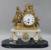 A late 19th century gilt metal and alabaster mantel clock