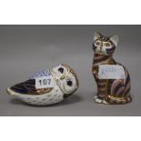 A Royal Crown Derby cat and owl