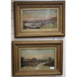 Williams and Collins, two oils on canvas, figures beside a river and Swiss lake scene, signed, 25