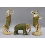 Two Royal Worcester blush figures and a similar elephant