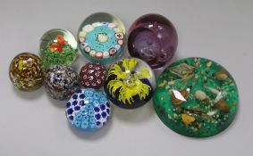 Nine assorted paperweights