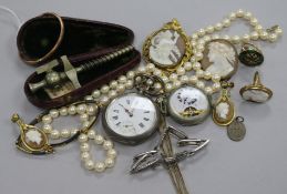 A 9ct gold bangle, two pocket watches and mixed costume jewellery etc