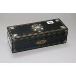 An ebonised mother of pearl and stone glove box width 26cm depth 10cm