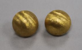 A pair of textured 14ct gold demi-sphere ear clips, 16mm.