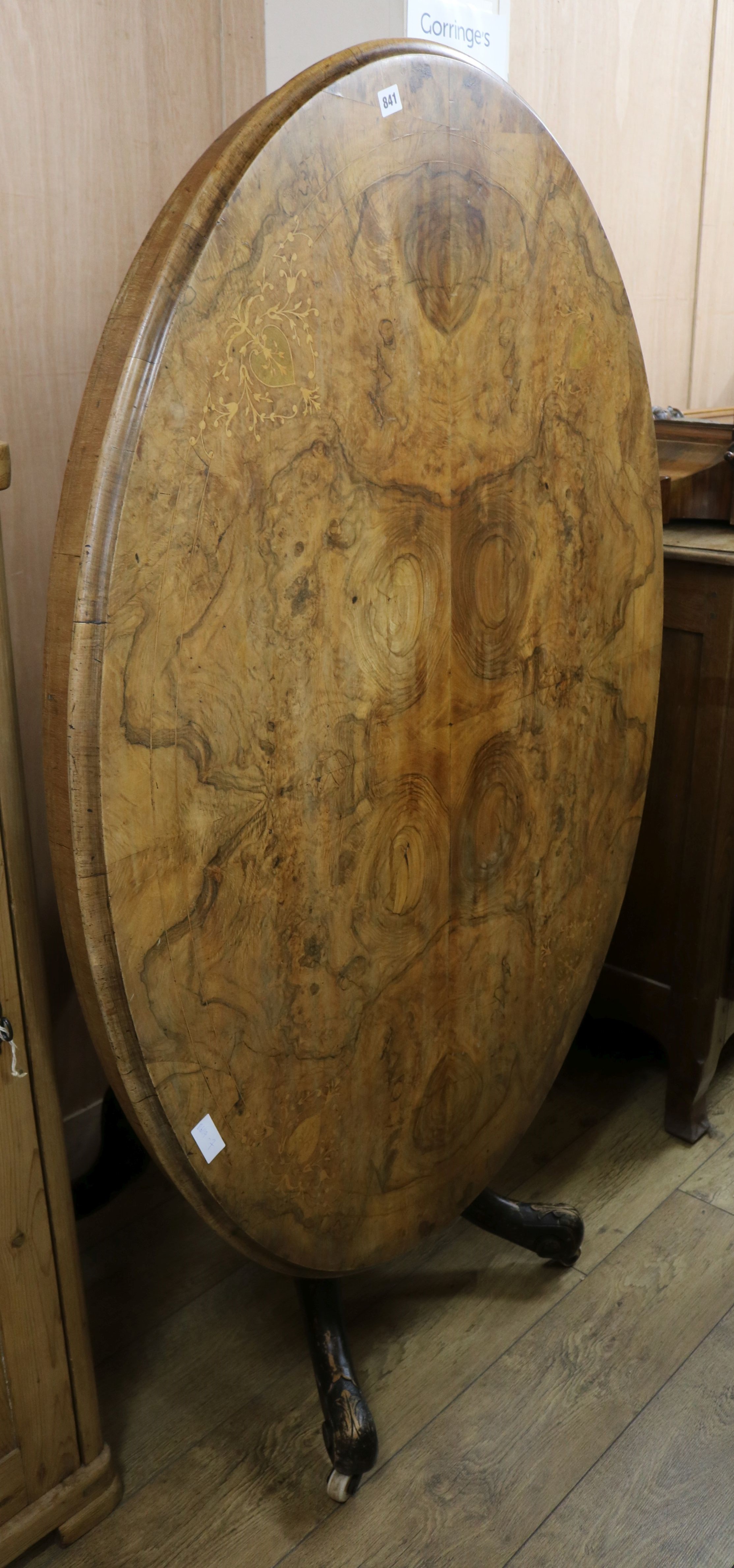 A Victorian walnut and marquetry breakfast table W.98cm