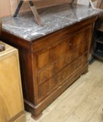 A 19th century French marble top mahogany commode W.128cm