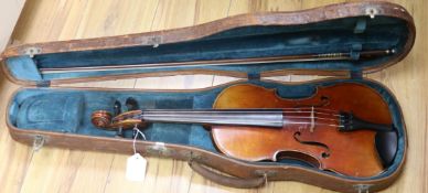 A Thibouville-Lamy full size violin, early 20th century, labelled JTL L.O.B. 14" Leather case
