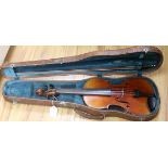 A Thibouville-Lamy full size violin, early 20th century, labelled JTL L.O.B. 14" Leather case