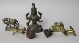 A Chinese bronze 'horse' scroll weight and other bronze and figures