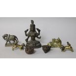 A Chinese bronze 'horse' scroll weight and other bronze and figures