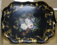 A Victorian floral painted papier-mache tray H.60cm. W.80cm.