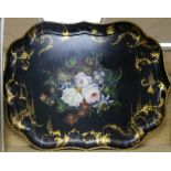 A Victorian floral painted papier-mache tray H.60cm. W.80cm.