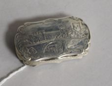 A Victorian silver vinaigrette, engraved with Windsor Castle?, Nathaniel Mills, Birmingham 1847,