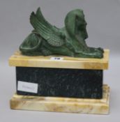 A Sphinx on marble base width 25cm height 25cm