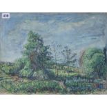 Ruth Collett, oil on board, View of a graveyard, signed, 36 x 46cm. unframed.