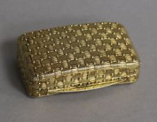 A George III silver gilt concave "basket weave" snuff box, Matthew Linwood, Birmingham, 1810, 53mm.