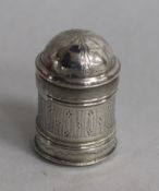 A Georgian white metal cylindrical nutmeg grater, c.1800, 32mm.