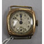 A gentleman's early 1920's 9ct gold Rolex wrist watch (no strap).